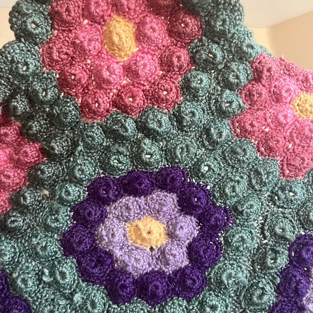Granny Floral Crocheted Throw Blanket 74x33 Multi-Color Handmade Scalloped Edges - Picture 6 of 6